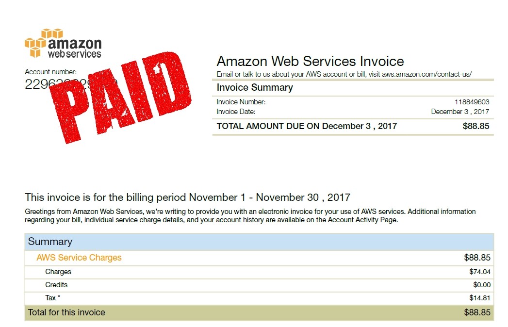 AWS invoice paid